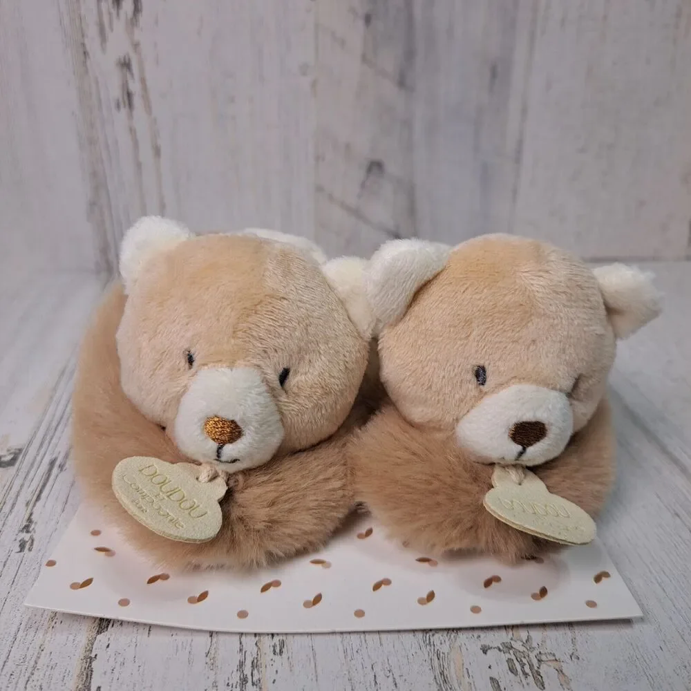 Doudou Et Compagnie Paris Brown Bear Booties Baby Crib Shoes Soft Fur 0/6 Months